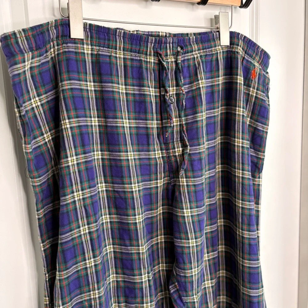 Polo Ralph Lauren Plaid Pajama Lounge Pants Mens Large Purple Green Cotton -Flaw
